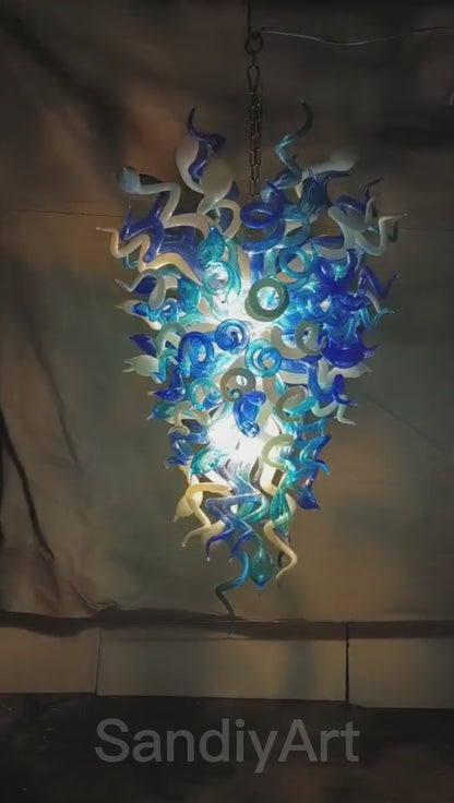 Ocean blue hand made murano glass chandelier modern design for stairway decoration