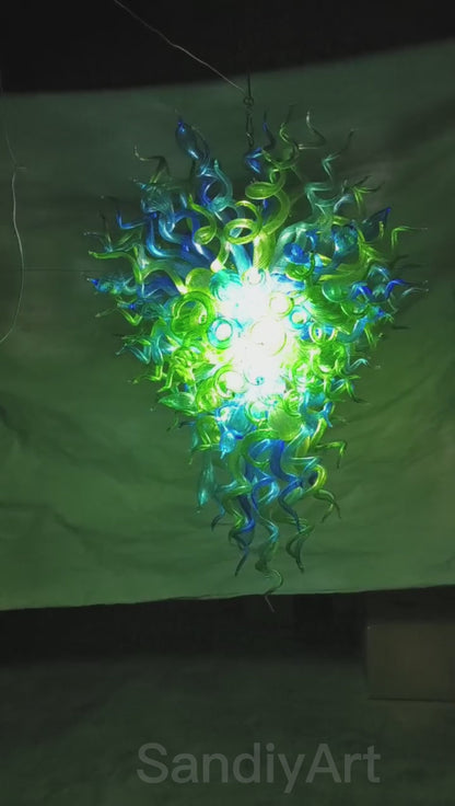 Green color hand made blown Glass Chandelier natural style lighting