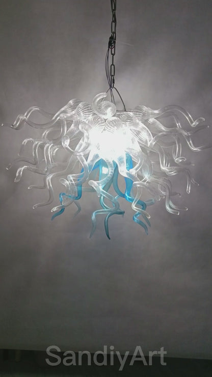 Custom modern design lighting dining room decoration blown glass chandelier clear with a little bule color