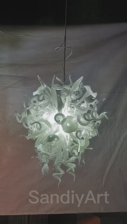 White modern hand blown art glass chandelier custom design for dining room lighting