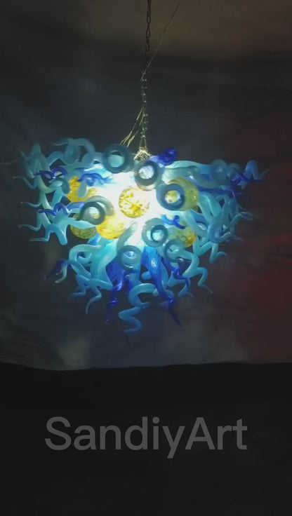 Hand made blown blue color foyer chandelier modern