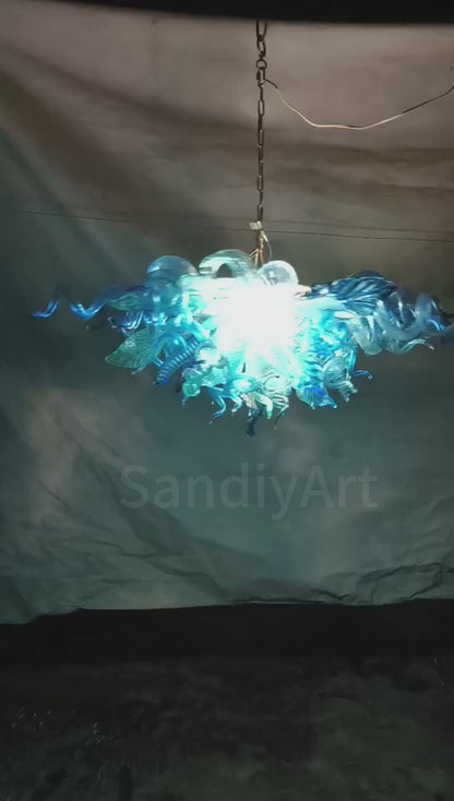 Ocean blue blown glass chandelier custom color and shape