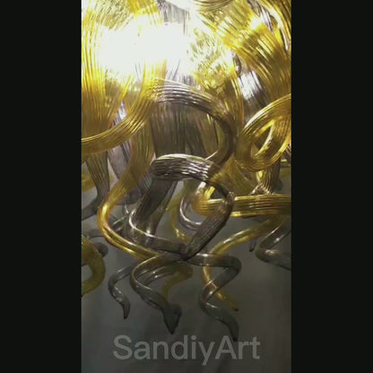 Special design of amber and grey color blowing glass chandelier home decoration lighting