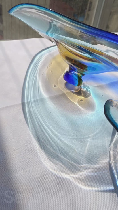 Inspired Chihuly Persian plate rainbow color hand made glass art