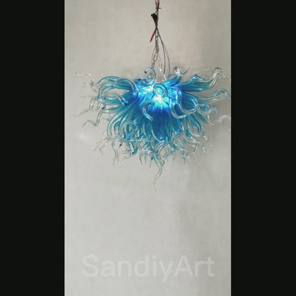 Colored glaze custom blown glass chandelier lighting blue color