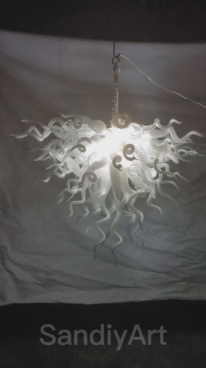 Modern design hand made clear and white blown glass chandelier