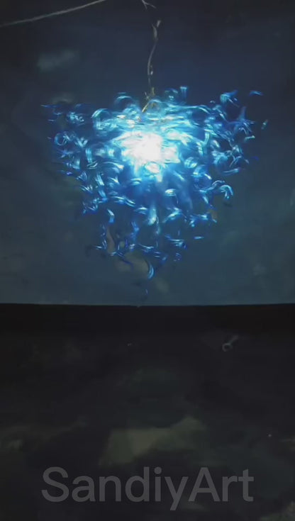 Contemporary blue mouth blown glass chandelier Mysterious atmosphere