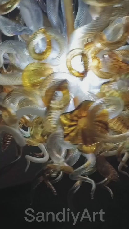 Luxury gold color contemporary blown glass chandeliers