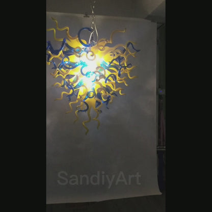 Blue and yellow blown glass for dining room decoration