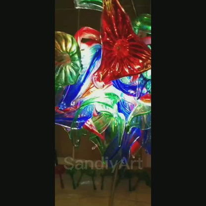 DIY colorful hand made glass floral chandelier