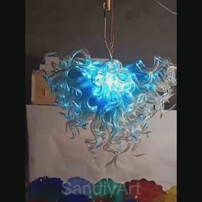 Hand made blue blown glass chandelier modern design dining room decoration