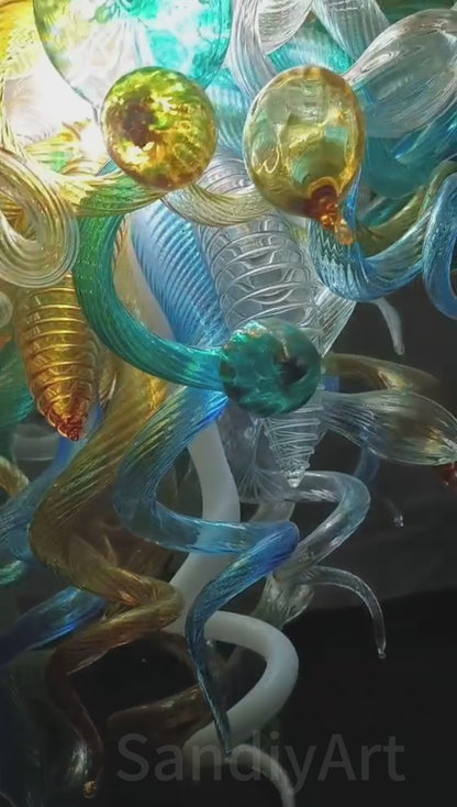 Villa staircase decoration art blown glass Modern LED Chandelier