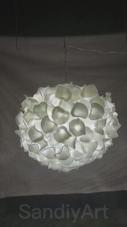 95cm Custom glass art white flower chandelier wholesale price