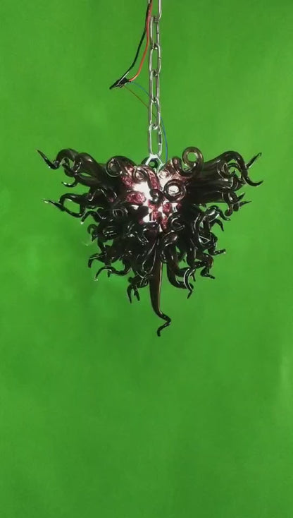 Mini modern style glass chandeier dark purple color
