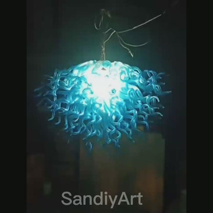 Top grade quality hand made blown glass blue chandelier for dining room
