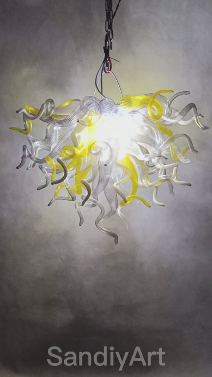 Yellow and grey white glass dining room chandelier lighting