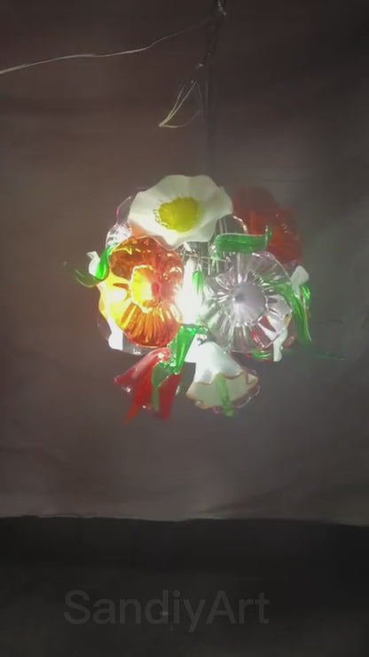 Hand made blown glass flower petal chandelier dining room decoration