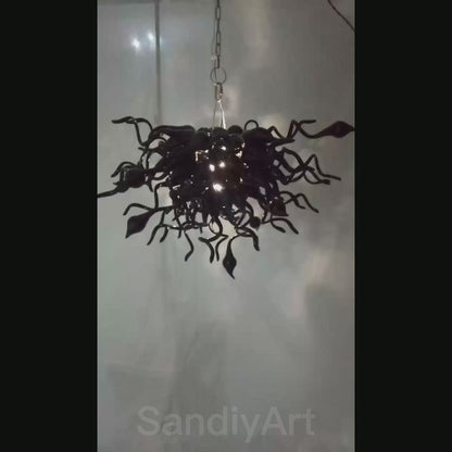 Black hand made blown glass chandelier custom design