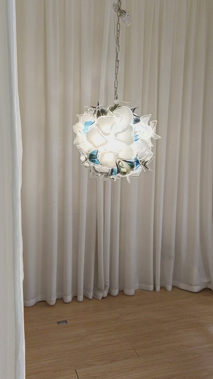 Modern white and blue murano glass chihuly style chandelier