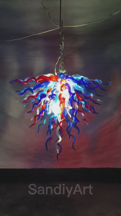 Red and blue handmade colored glaze chandelier home lighting