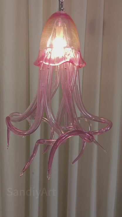 Small pink color hand made blown glass Jellyfish pendant light