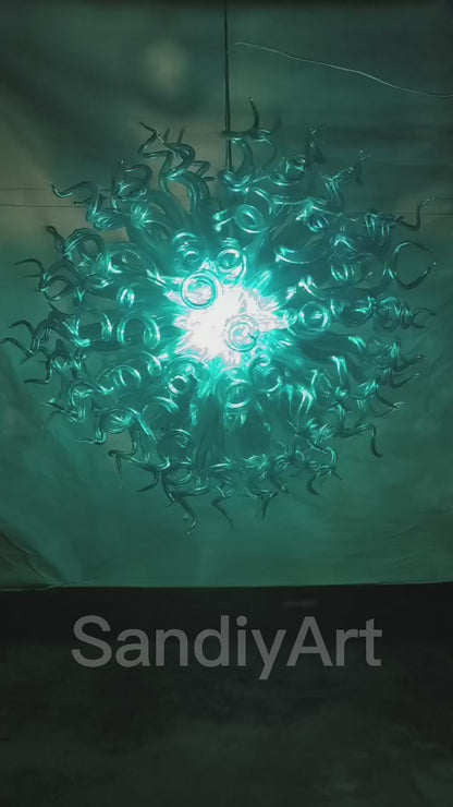 Sea blue color blown art glass chandelier round shape never fading top grade quality