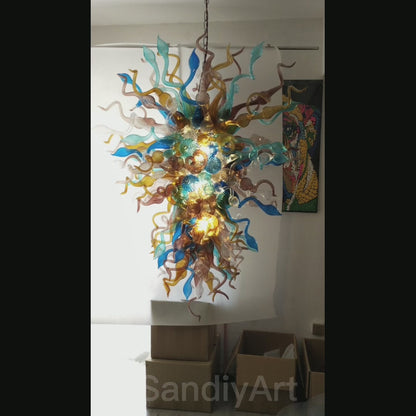 Multicolor big blown glass chandeliers hotel villa lighting decoration art