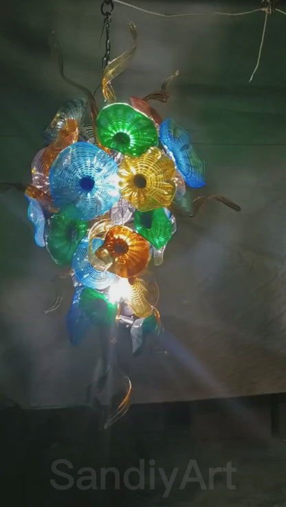 Handmade DIY art blown glass lotus leaf plate chandelier wedding lighting decoration