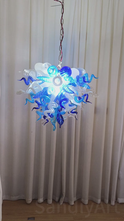 White and blue color hand made glass Modern glass chandeliers lighting