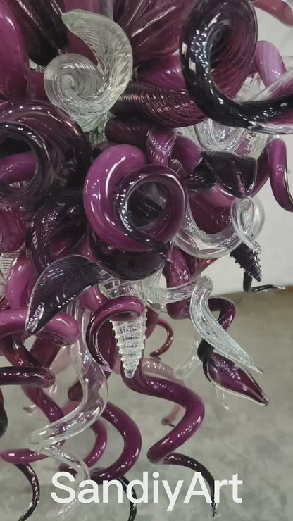 Original color purple blown glass chandelier modern style art lighting