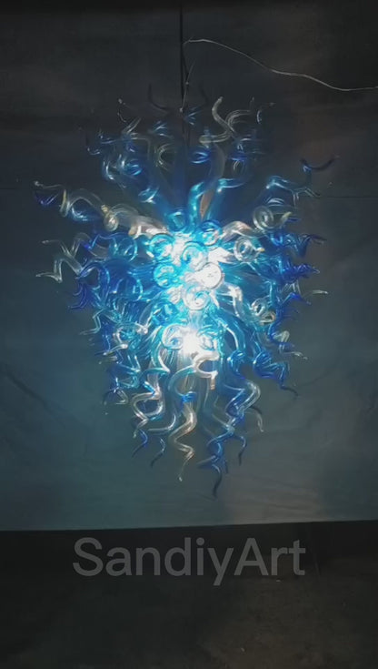 Blue and clear color DIY handmade glass chandelier