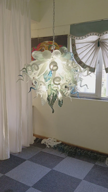 Modern white and blue Colored glaze DIY blown glass chandelier