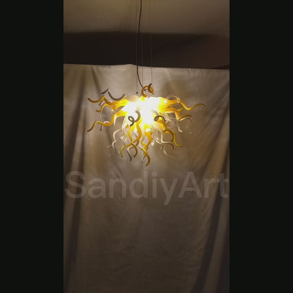 Yellow and white clear mouth blown glass lighting dinging room decoration