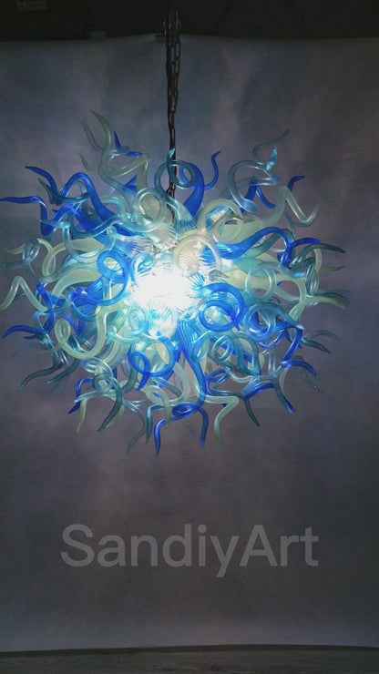Blue and aqua color blowing glass pendant lamp dining room decoration