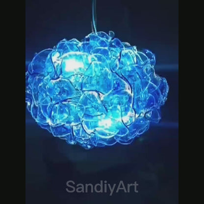 Special design hand made DIY blown glass blue flower chandelier