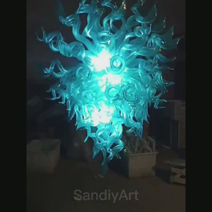 Ocean blue color modern design style glass chandelier dining room decoration