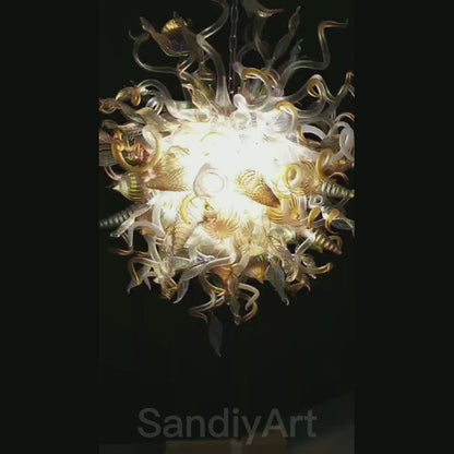 Gold mixed iridescence clear blown glass home hotel chandelier decoration chihuly tyle lighting art