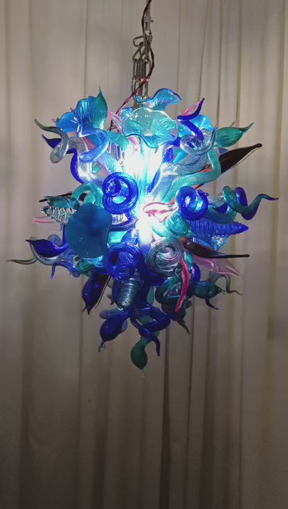 Blue mixed pink hand made blown glass pendant lamp