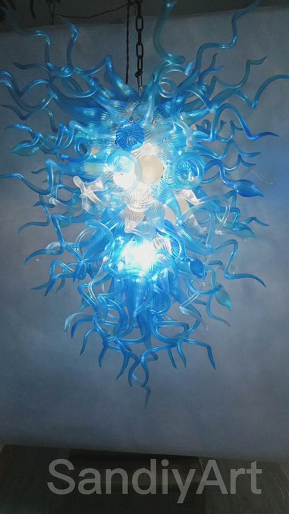 130cm tall DIY handblown glass blue chandelier staircase decoration