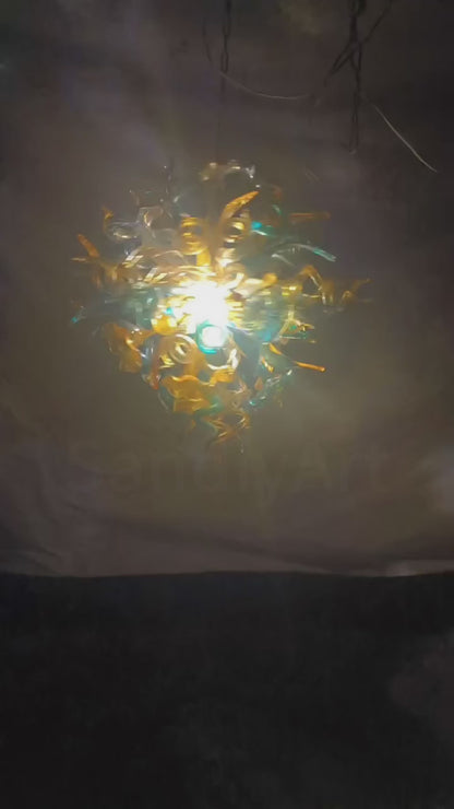 Gold and teal color glass chandelier luxury style lighting custom